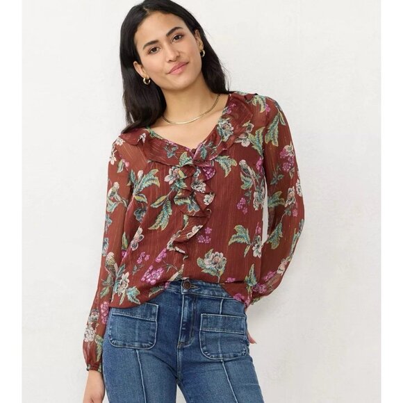 LC Lauren Conrad Tops - LC Lauren Conrad Womens Semi Sheer V-Neck Blouse‎ Shirt Top Sz XS Party Holiday